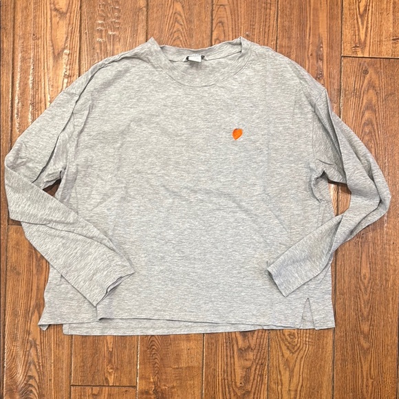 Monki Tops - Monki Gray Long Sleeve Tee with Orange Detail